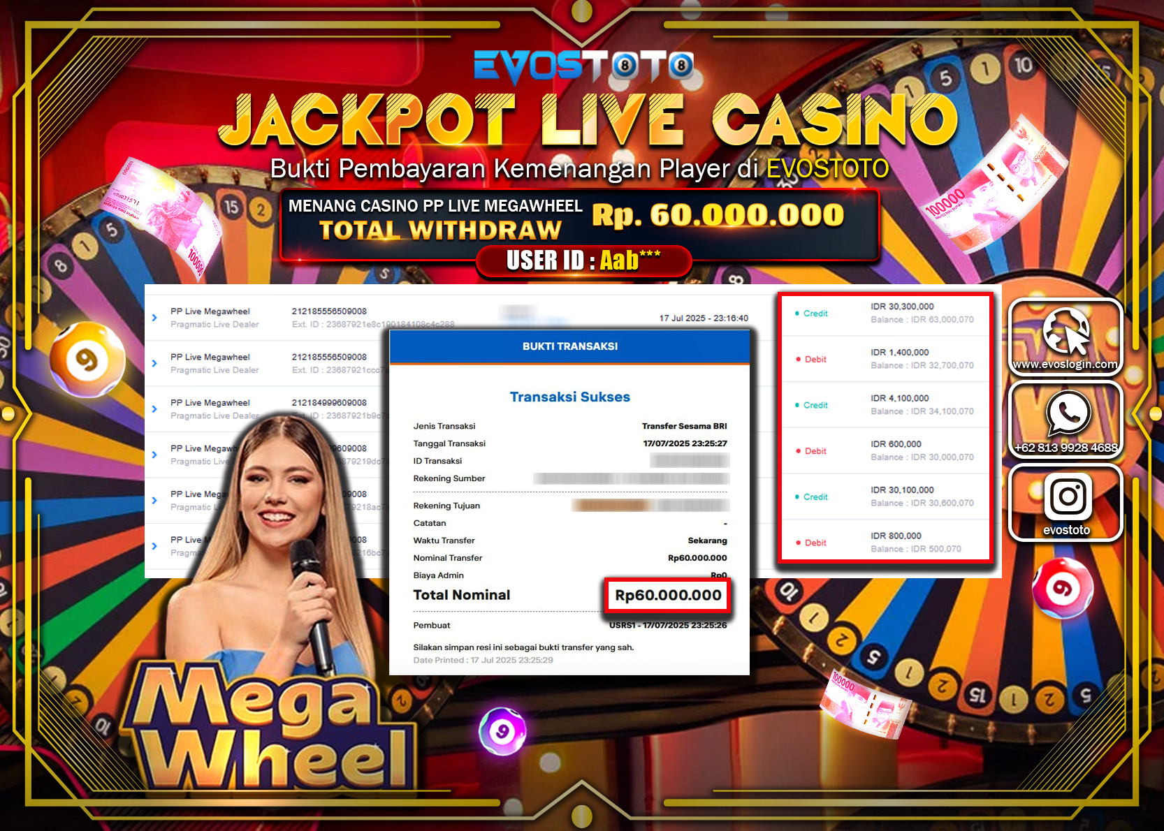 PEMBAYARAN JACKPOT LIVE CASINO 60.000.000 DI BAYAR LANGSUNG !