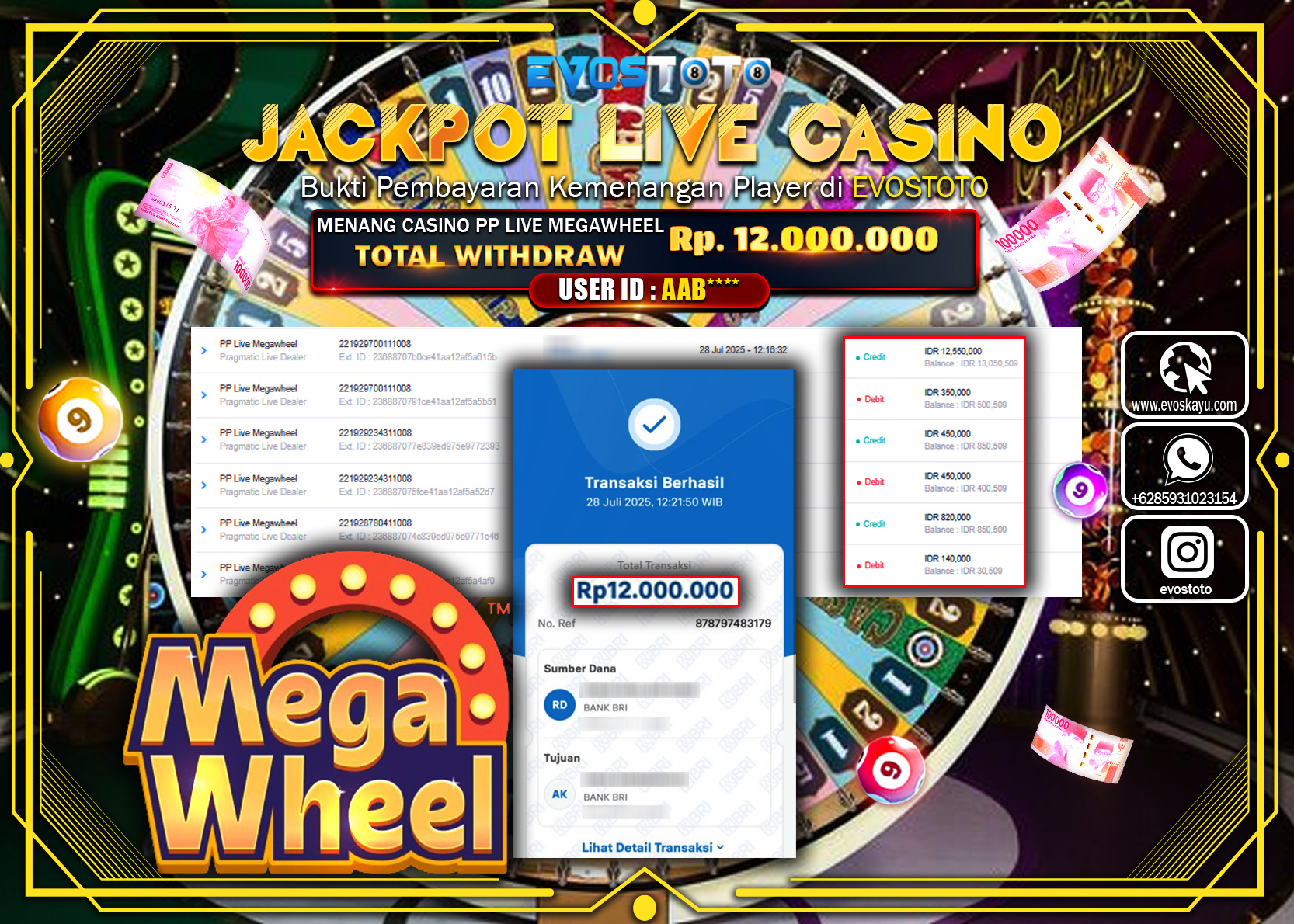PEMBAYARAN JACKPOT LIVE CASINO MEGAWHEEL Rp.12.000.000 DI BAYAR LANGSUNG !