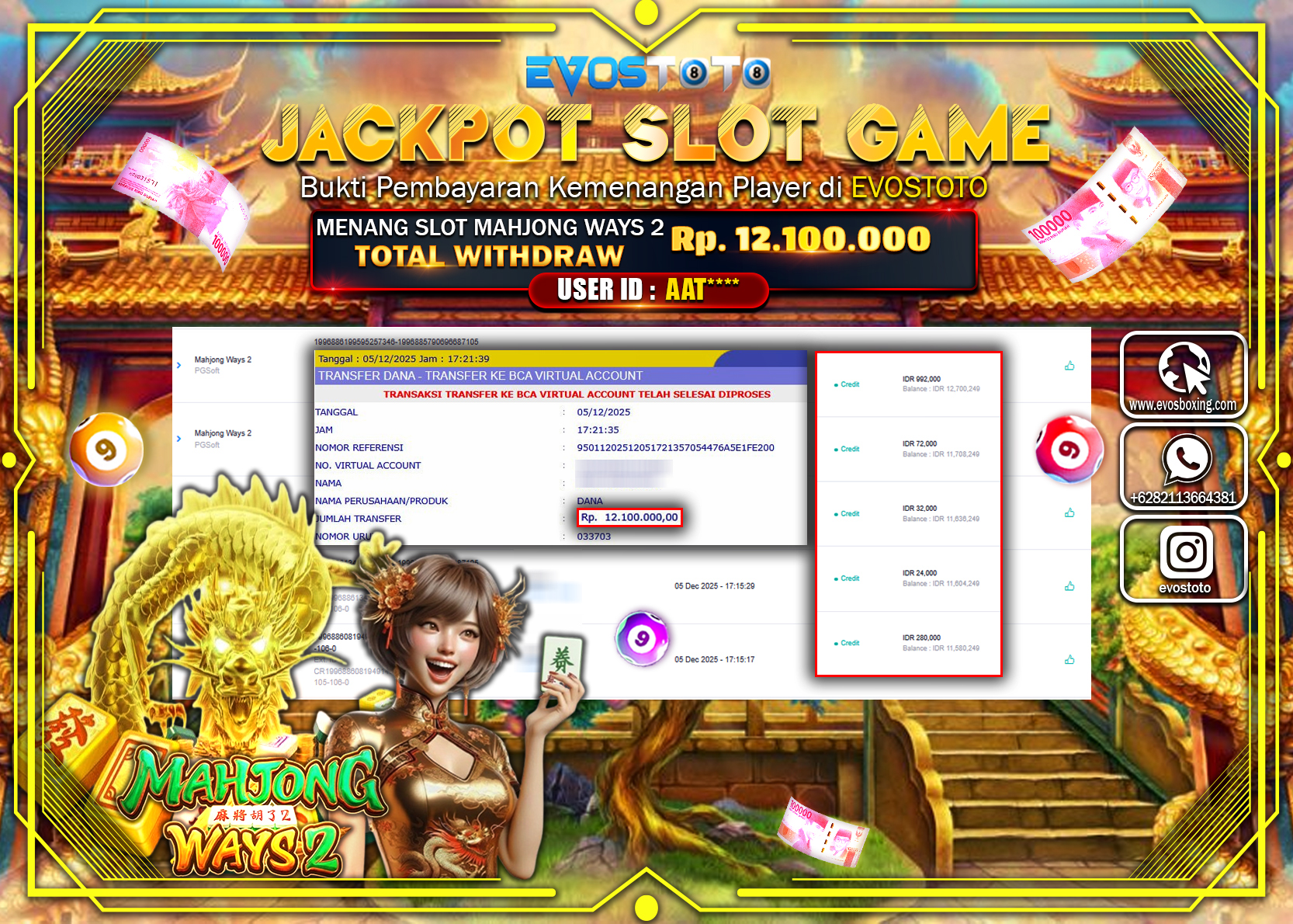 PEMBAYARAN JACKPOT SLOT MAHJONG WAYS 2 Rp.12.100.000 DI BAYAR LANGSUNG !