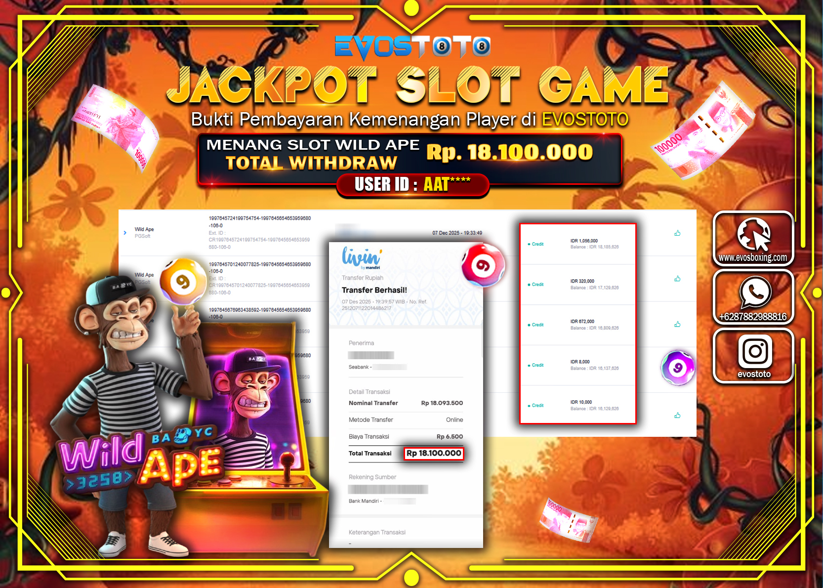 PEMBAYARAN JACKPOT SLOT WILD APE  Rp.18.100.000 DI BAYAR LANGSUNG !