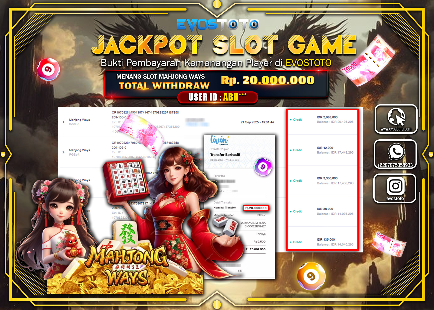 PEMBAYARAN JACKPOT SLOT MAHJONG WAYS  Rp20.000.000 DI BAYAR LANGSUNG !