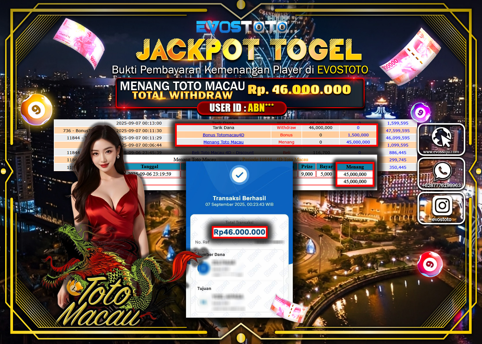 PEMBAYARAN JACKPOT TOGEL TOTO MACAU Rp46.000.000 DI BAYAR LANGSUNG !