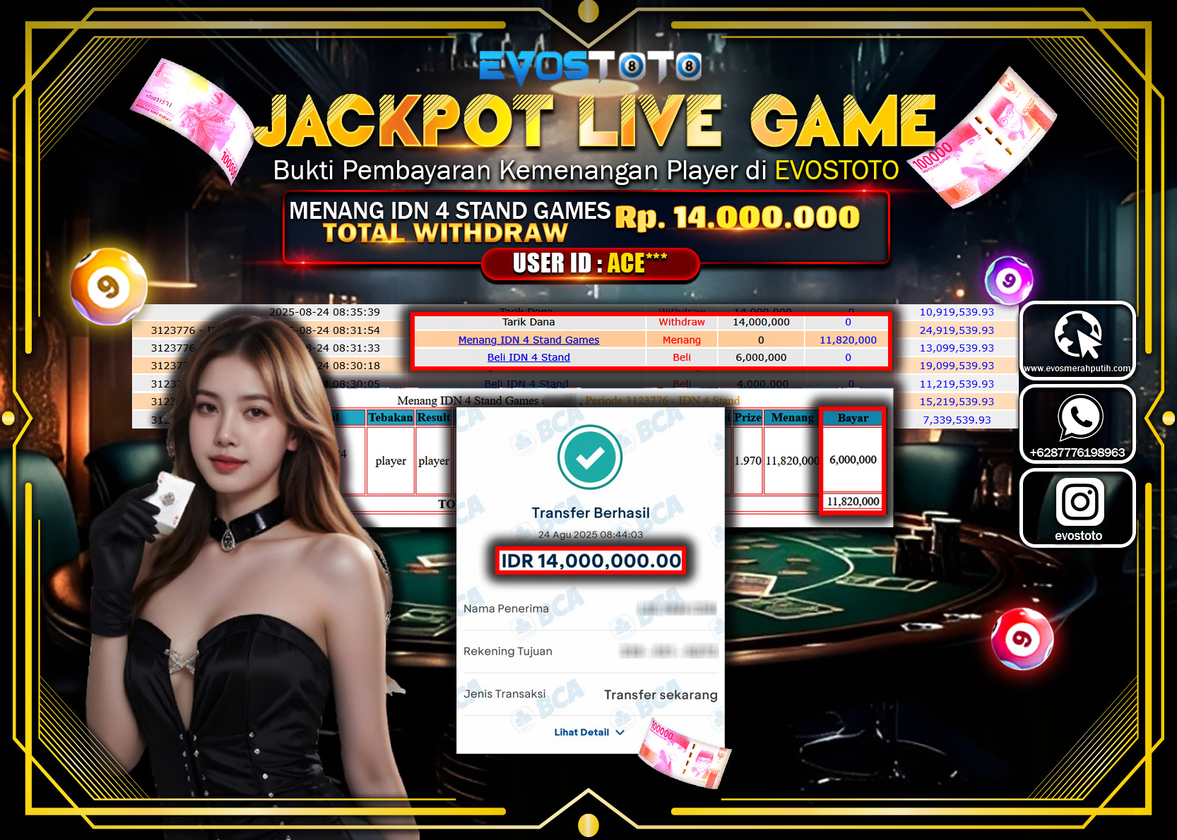 PEMBAYARAN JACKPOT LIVE GAME IDN 4 STAND GAMES Rp14.000.000 DI BAYAR LANGSUNG !