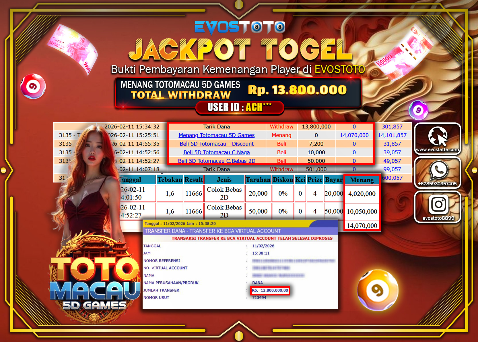 PEMBAYARAN JACKPOT TOGEL TOTO MACAU 5D Rp.13.800.000 DI BAYAR LANGSUNG !