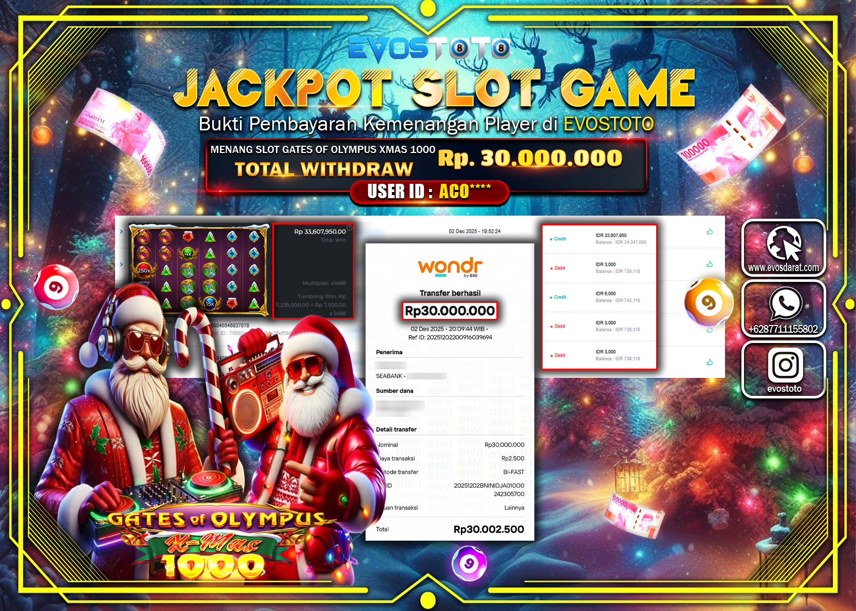 PEMBAYARAN JACKPOT SLOT GATES OF OLYMPUS XMAS 1000 Rp.30.000.000 DI BAYAR LANGSUNG !