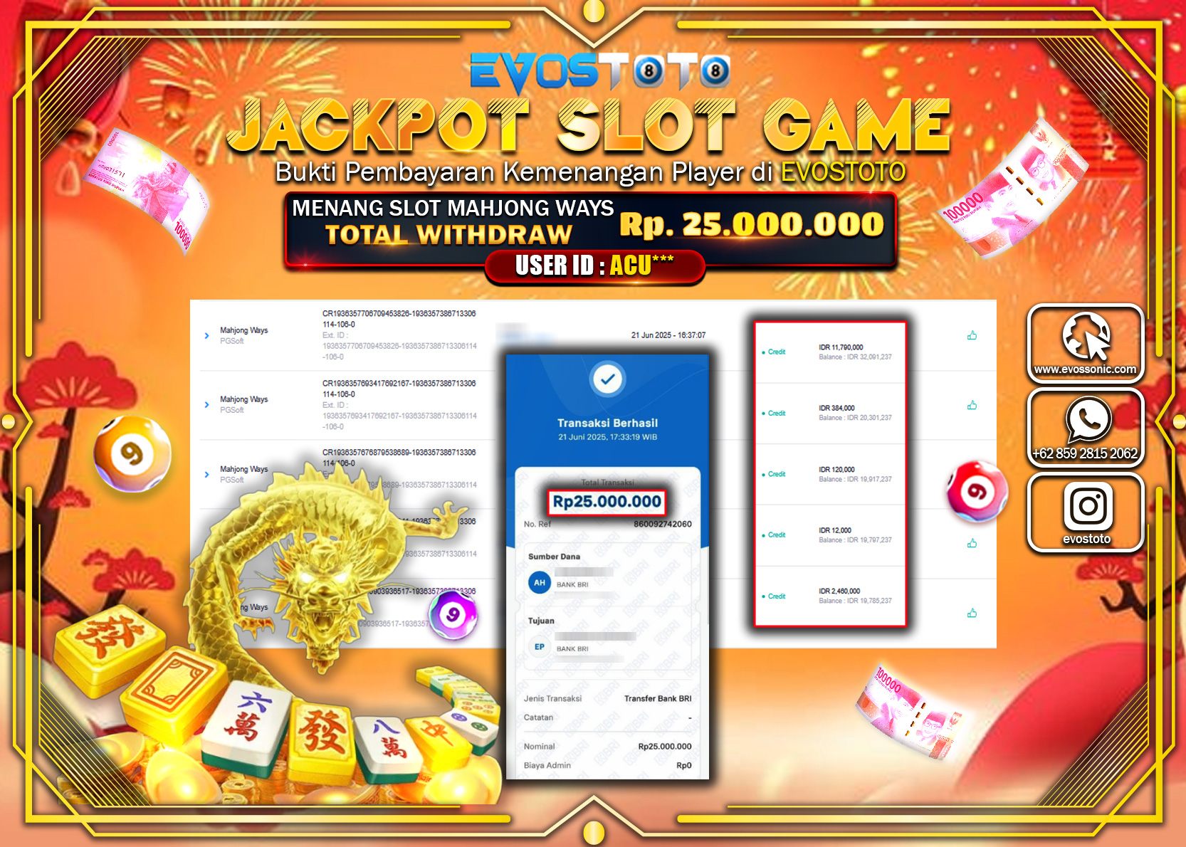 PEMBAYARAN JACKPOT SLOT MAHJONG WAYS RP25.000.000 DI BAYAR LANGSUNG !