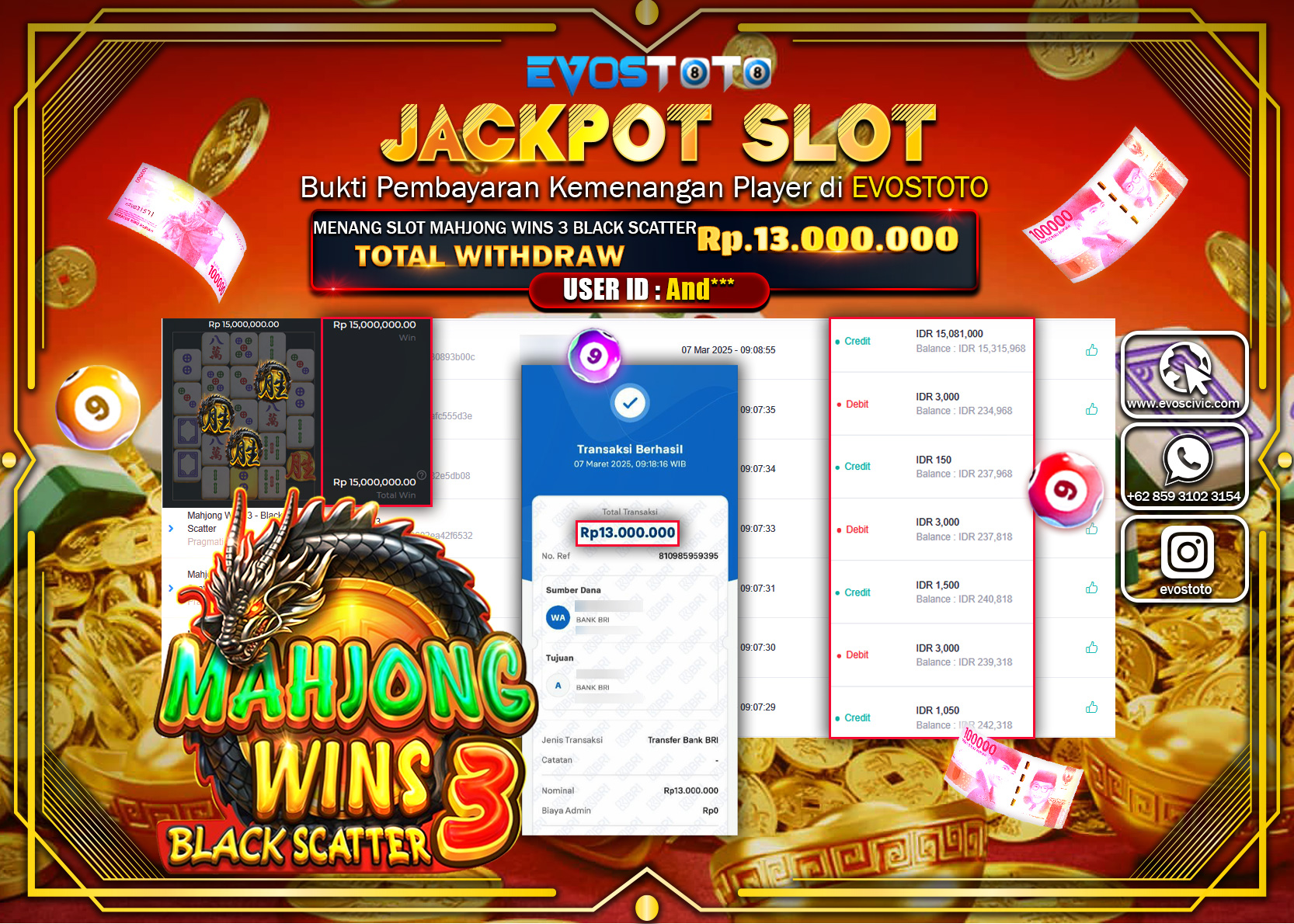 PEMBAYARAN JACKPOT SLOT MAHJJONG WINS 3 Rp.13.000.000 DI BAYAR LANGSUNG !