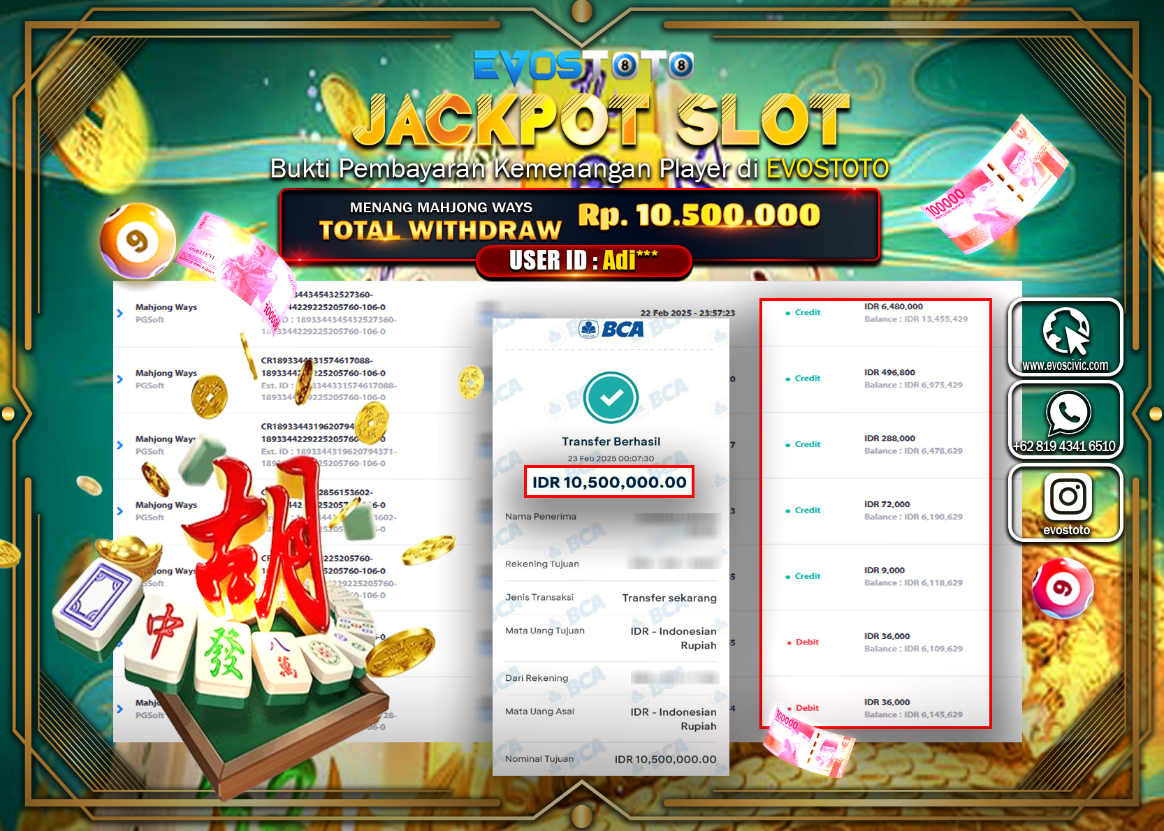 PEMBAYARAN JACKPOT SLOT MAHJONG WAYS Rp.10.500.000 DI BAYAR LANGSUNG !