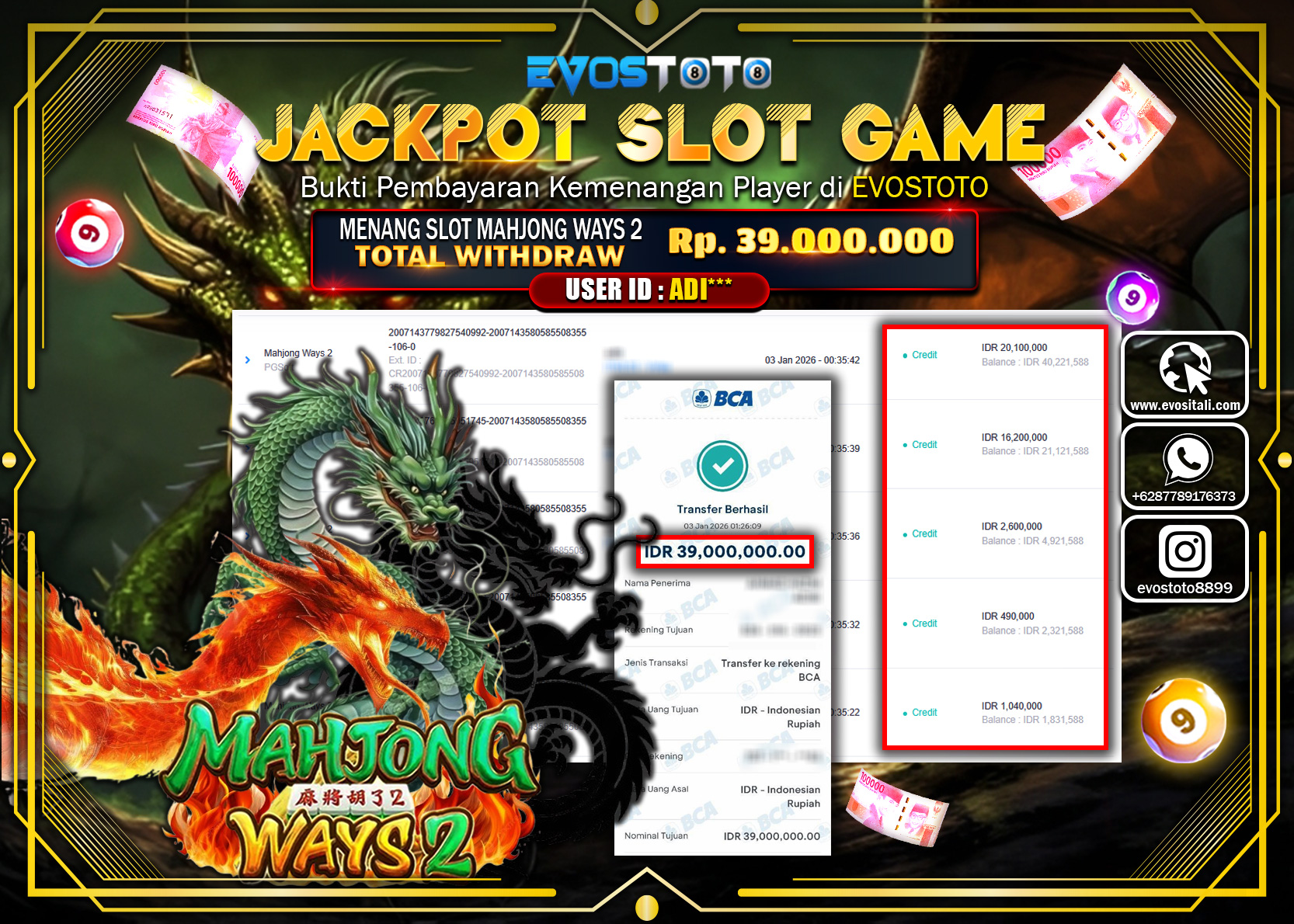 PEMBAYARAN JACKPOT SLOT MAHJONG WAYS 2 Rp.39.000.000 DI BAYAR LANGSUNG !