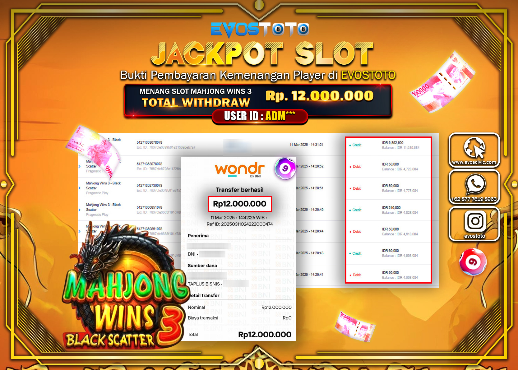 PEMBAYARAN JACKPOT SLOT MAHYONG WINS 3 BLACK SCATTER Rp.12.000.000 DI BAYAR LANGSUNG !