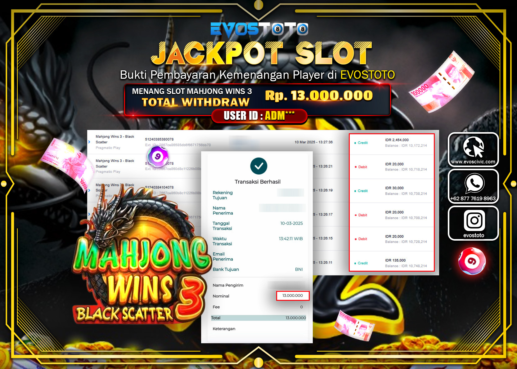 PEMBAYARAN JACKPOT SLOT MAHYONG WINS 3 BLACK SCATTER Rp.13.000.000 DI BAYAR LANGSUNG !