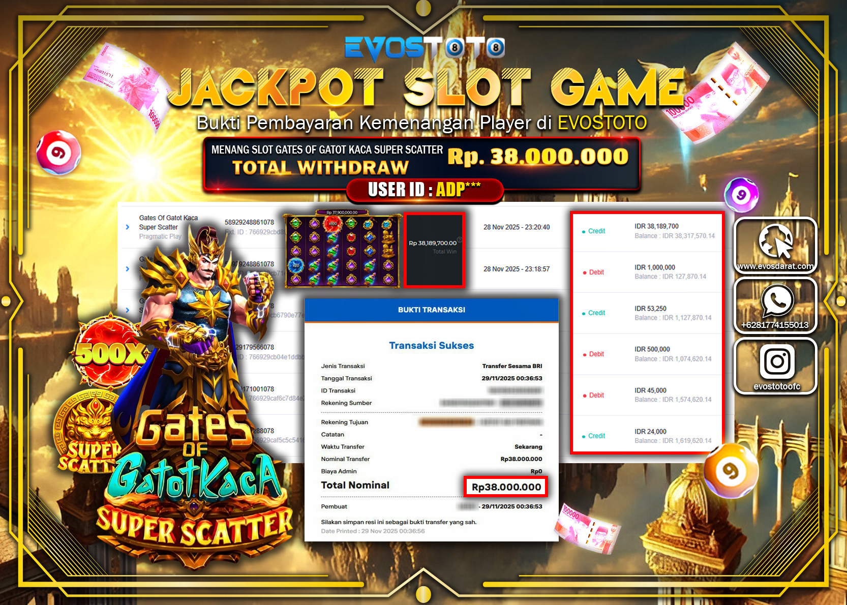PEMBAYARAN JACKPOT SLOT GATES OF GATOT KACA SUPER SCATTER Rp.38.000.000 DI BAYAR LANGSUNG !