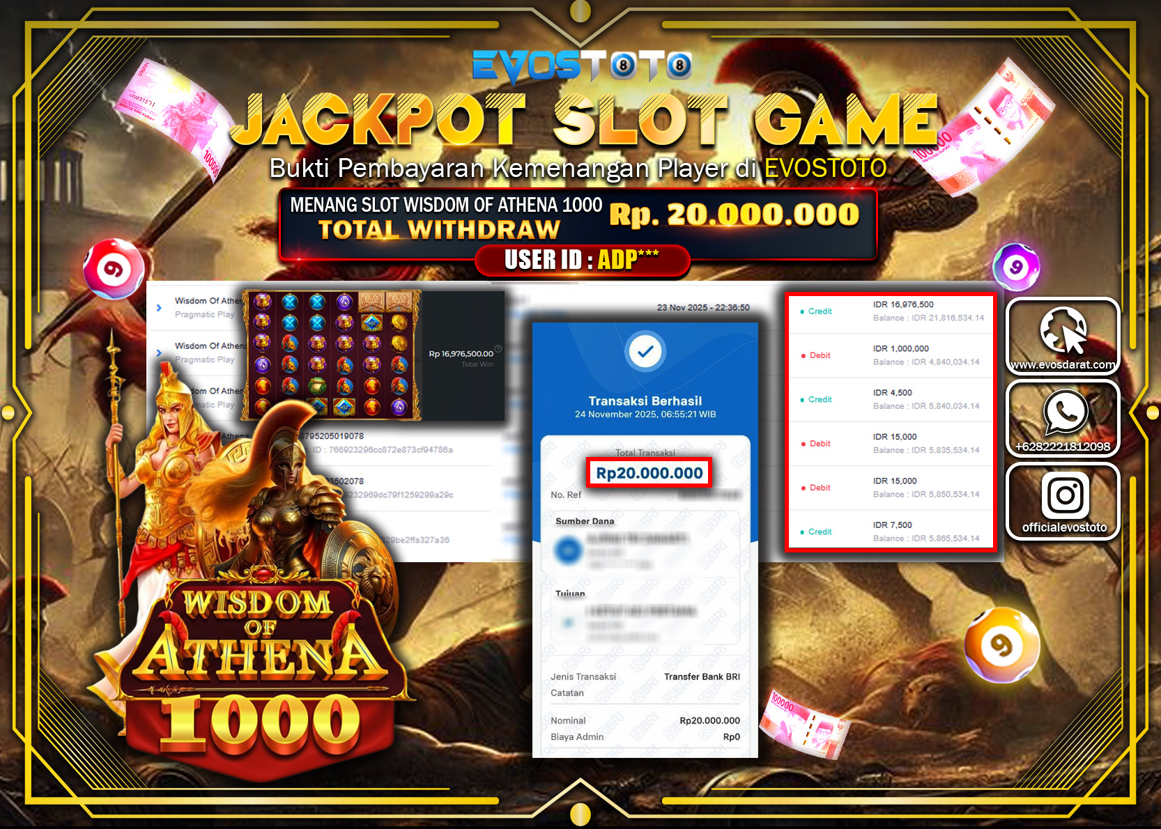 PEMBAYARAN JACKPOT SLOT WISDOM OF ATHENA 1000 Rp.20.000.000 DI BAYAR LANGSUNG !