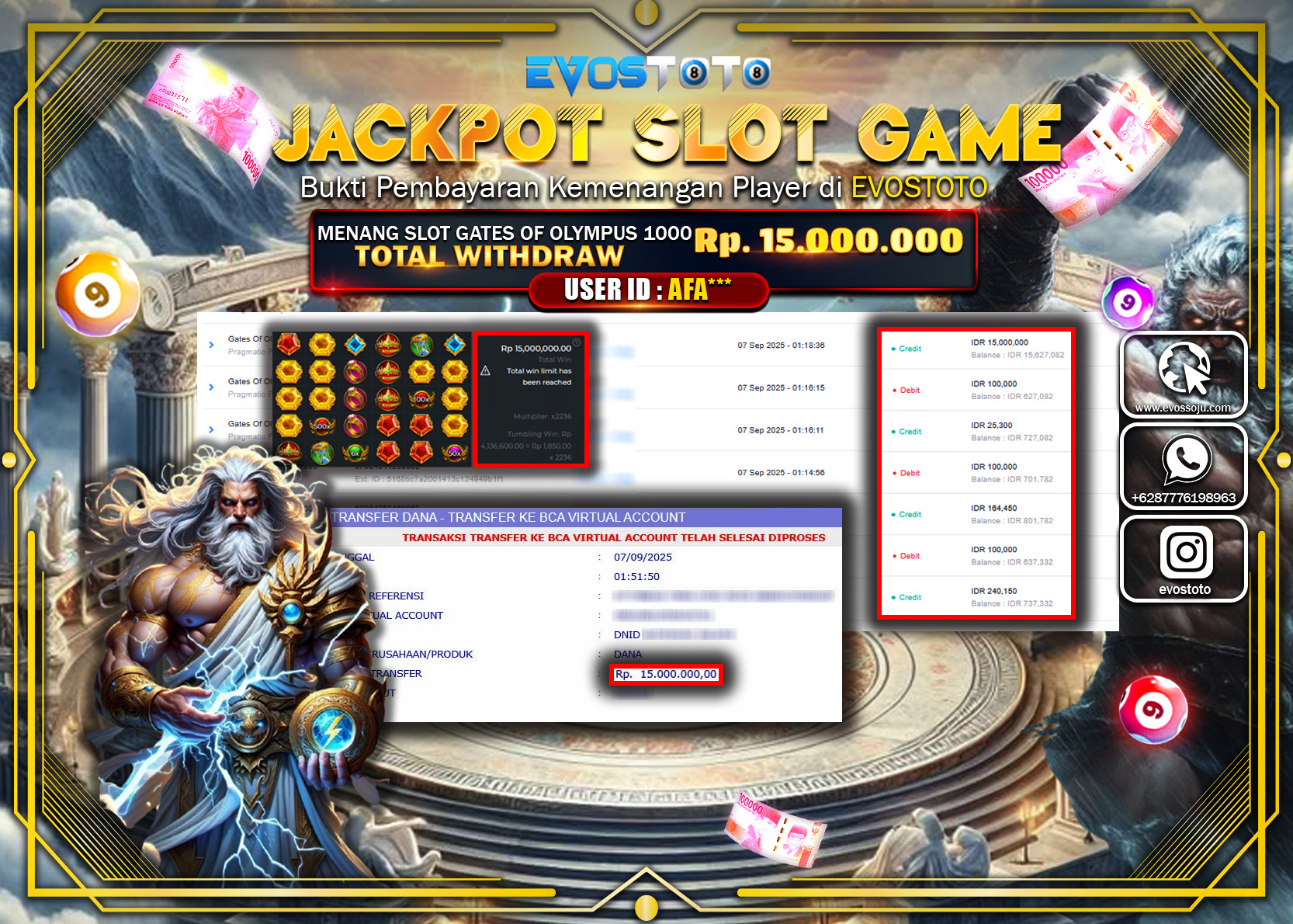 PEMBAYARAN JACKPOT SLOT GATES OF OLYMPUS 1000 Rp15.000.000 DI BAYAR LANGSUNG !