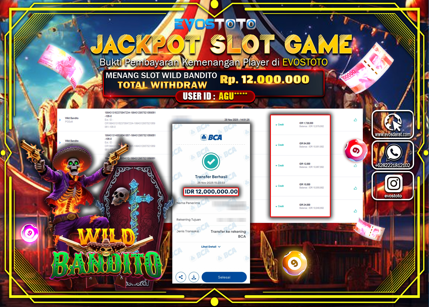 PEMBAYARAN JACKPOT SLOT GAME WILD BANDITO Rp.12.000.000 DI BAYAR LANGSUNG !