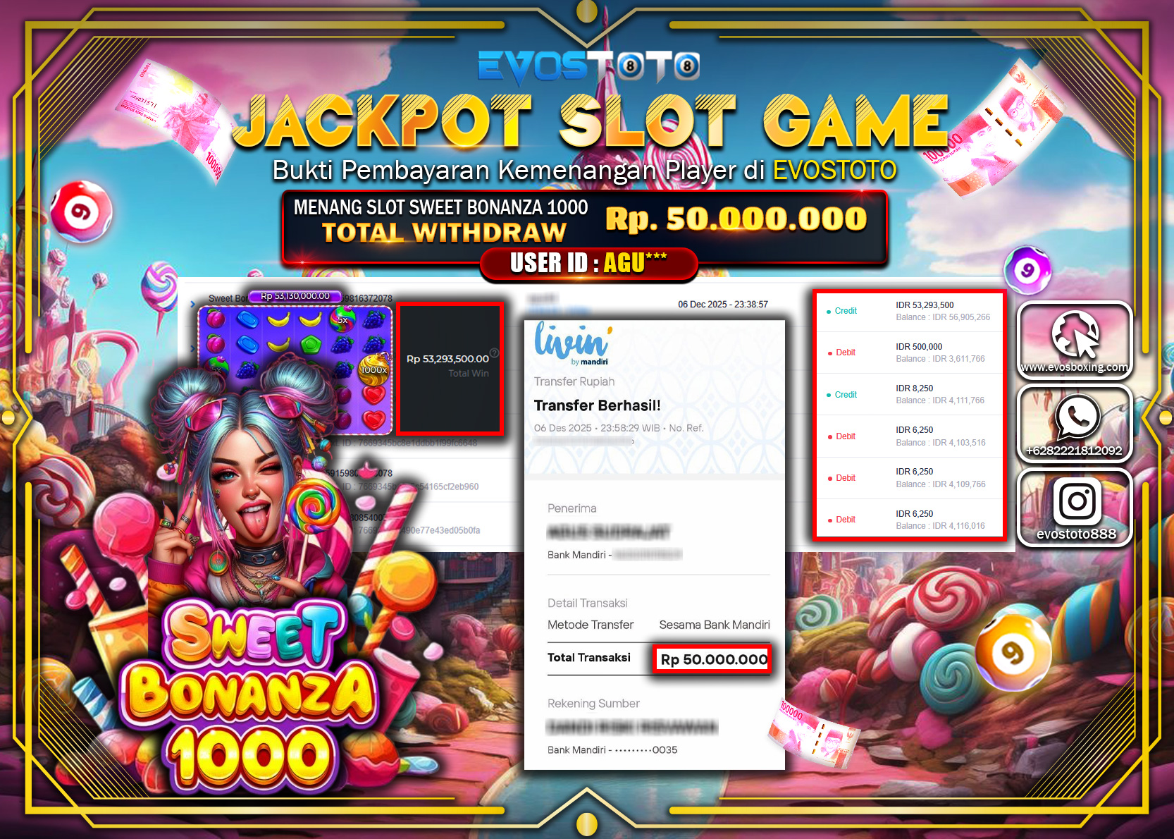 PEMBAYARAN JACKPOT SLOT SWEET BONANZA 1000 Rp.50.000.000 DI BAYAR LANGSUNG !