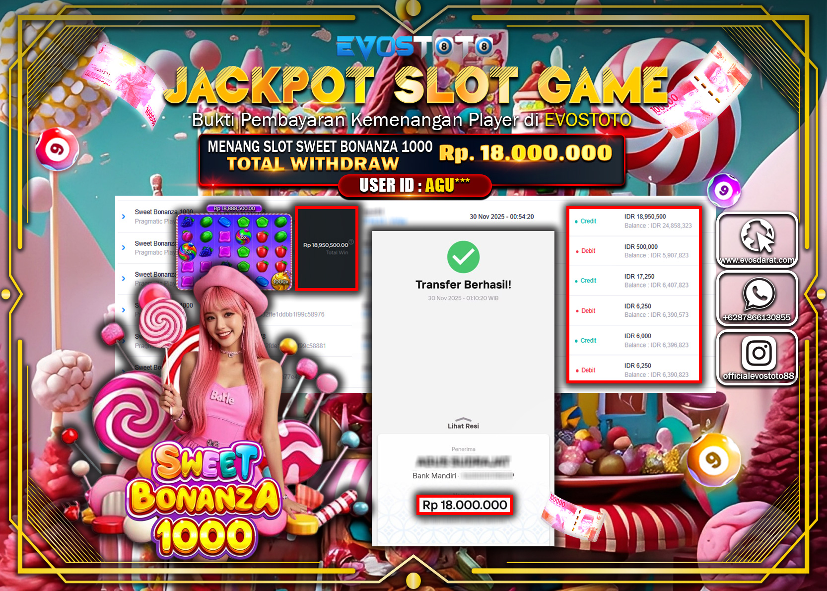 PEMBAYARAN JACKPOT SLOT SWEET BONANZA 1000 Rp.18.000.000 DI BAYAR LANGSUNG !