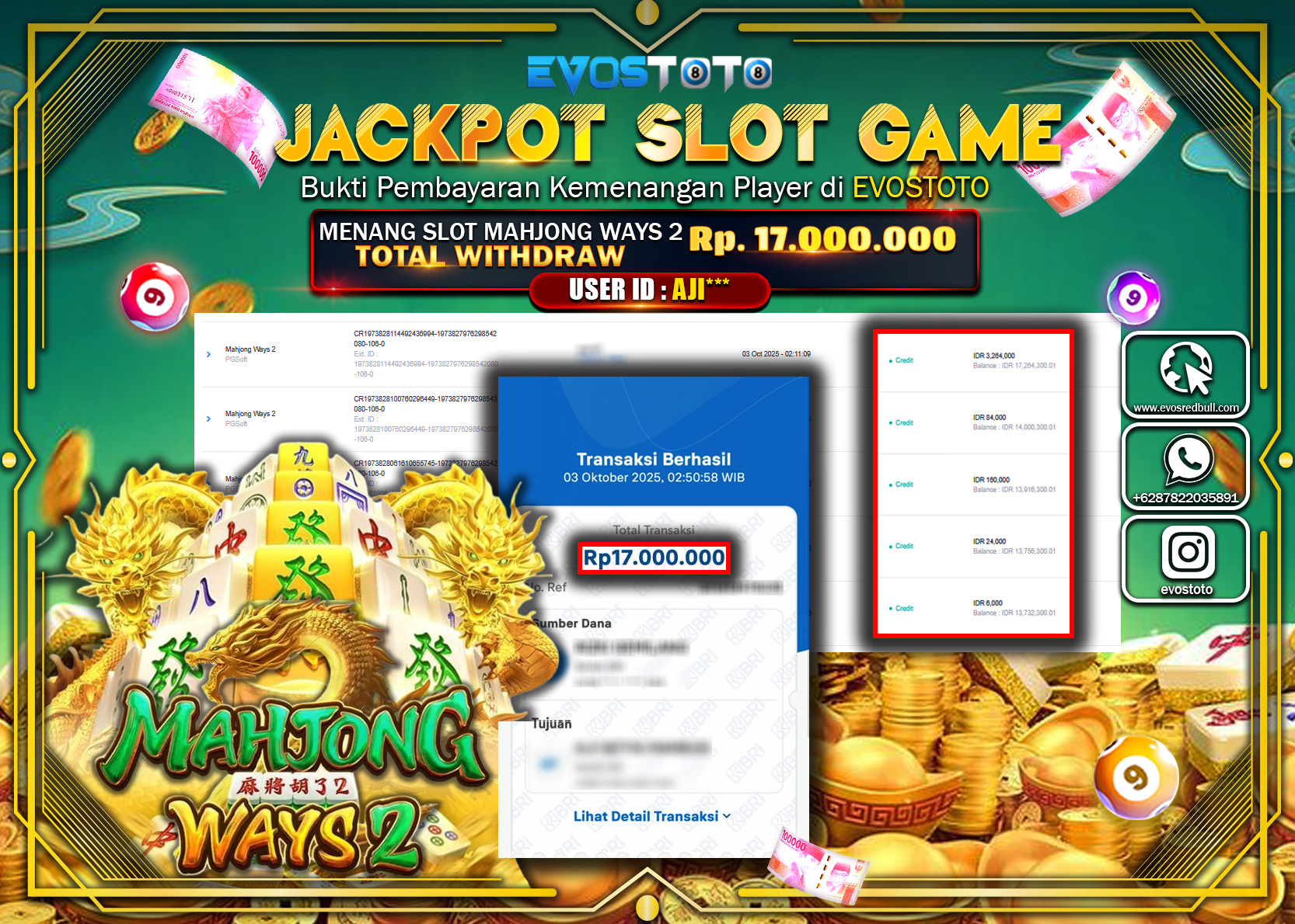 PEMBAYARAN JACKPOT SLOT MAHJONG WAYS 2 Rp17.000.000 DI BAYAR LANGSUNG !