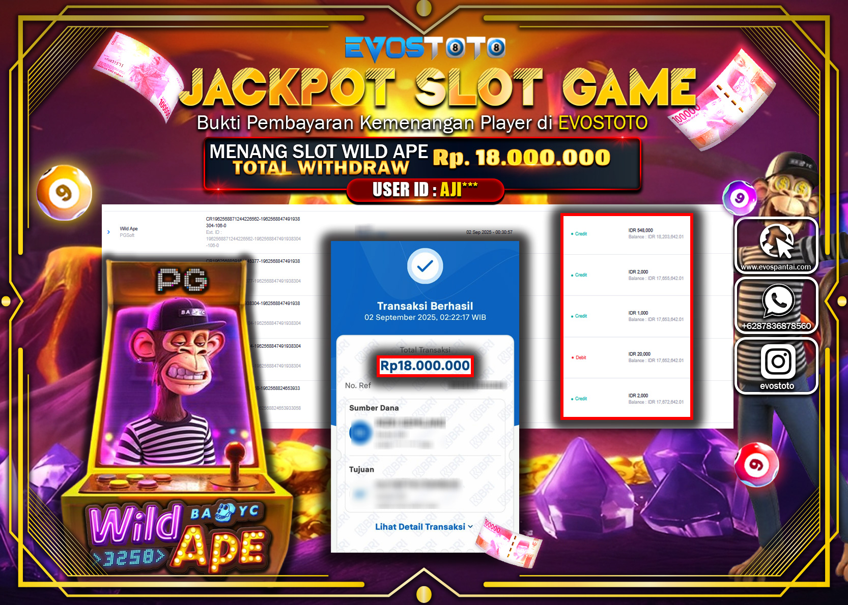 PEMBAYARAN JACKPOT SLOT WILD APE Rp18.000.000 DI BAYAR LANGSUNG !