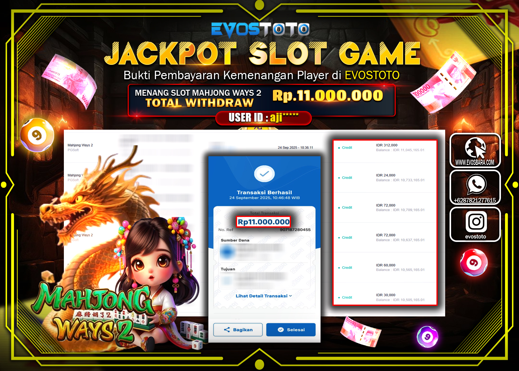 PEMBAYARAN JACKPOT SLOT MAHJONG WAYS 2 Rp11.000.000 DI BAYAR LANGSUNG !