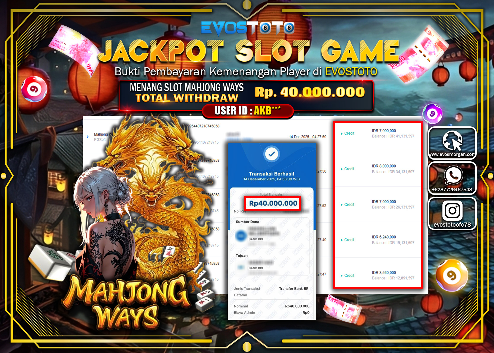 PEMBAYARAN JACKPOT SLOT MAHJONG WAYS Rp.40.000.000 DI BAYAR LANGSUNG !