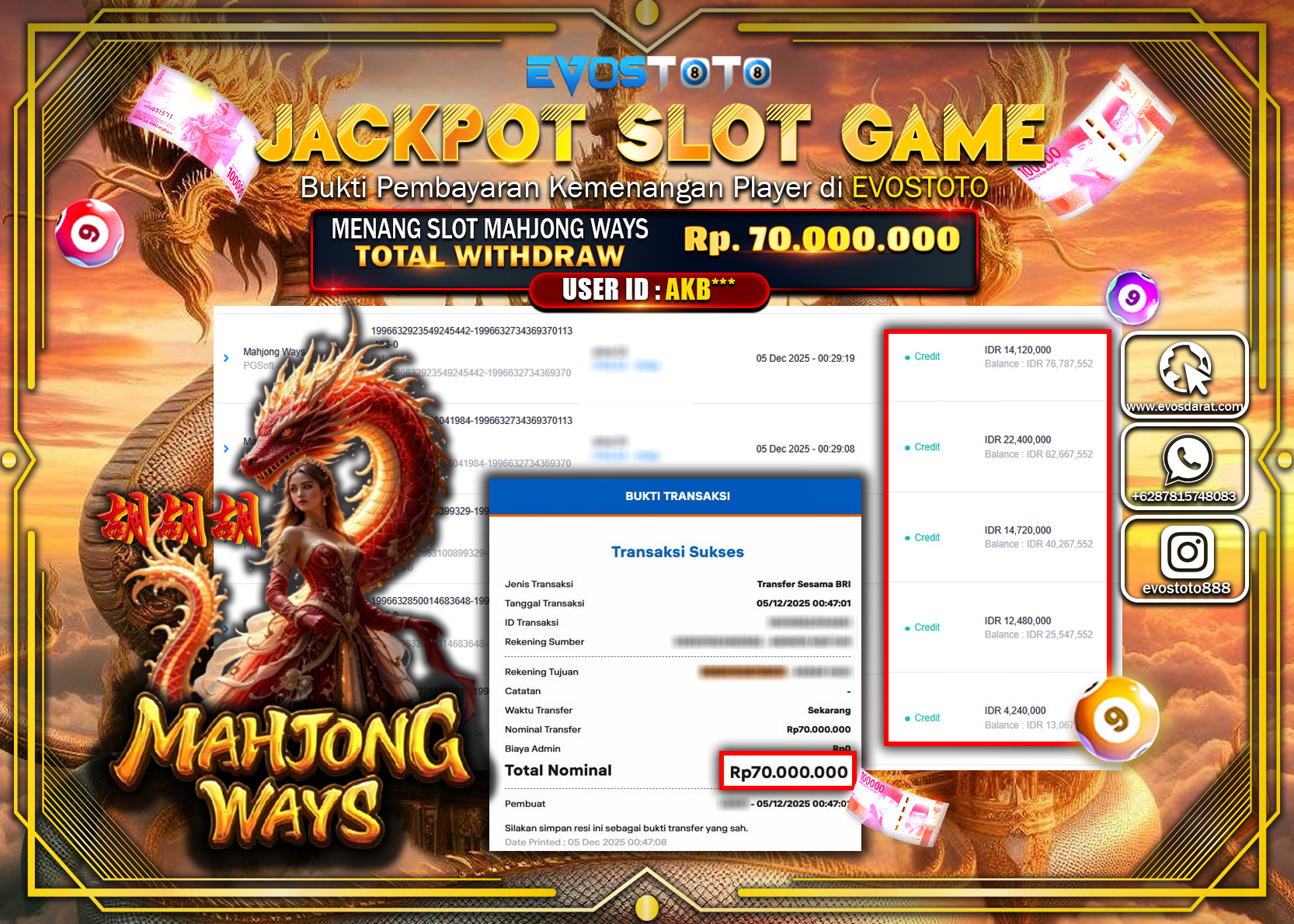 PEMBAYARAN JACKPOT SLOT MAHJONG WAYS Rp.70.000.000 DI BAYAR LANGSUNG !