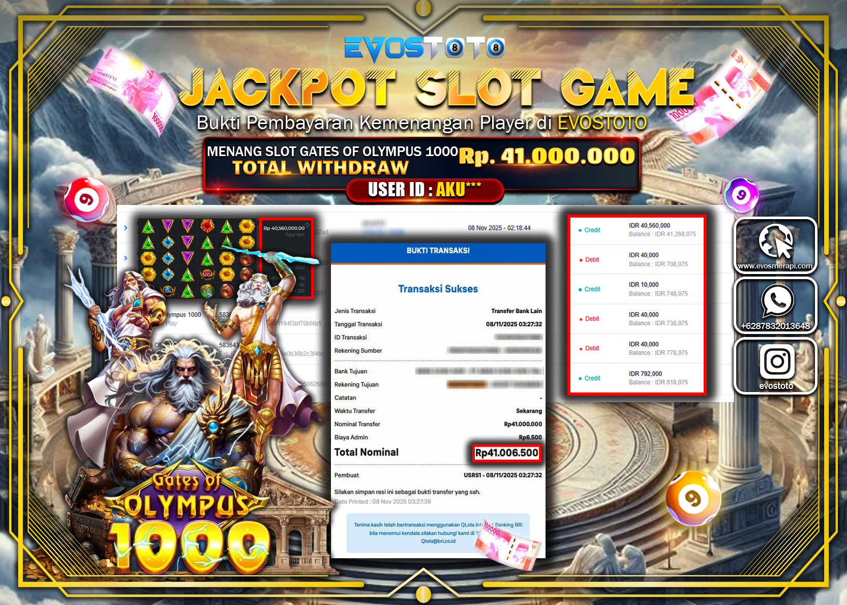 PEMBAYARAN JACKPOT SLOT GATES OF OLYMPUS 1000 Rp41.000.000 DI BAYAR LANGSUNG !