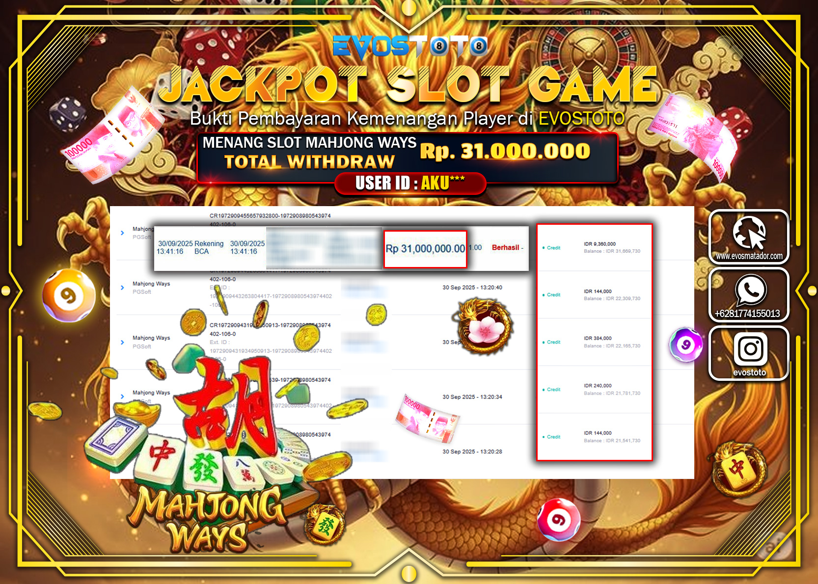 PEMBAYARAN JACKPOT SLOT MAHJONG WAYS  Rp31.000.000 DI BAYAR LANGSUNG !