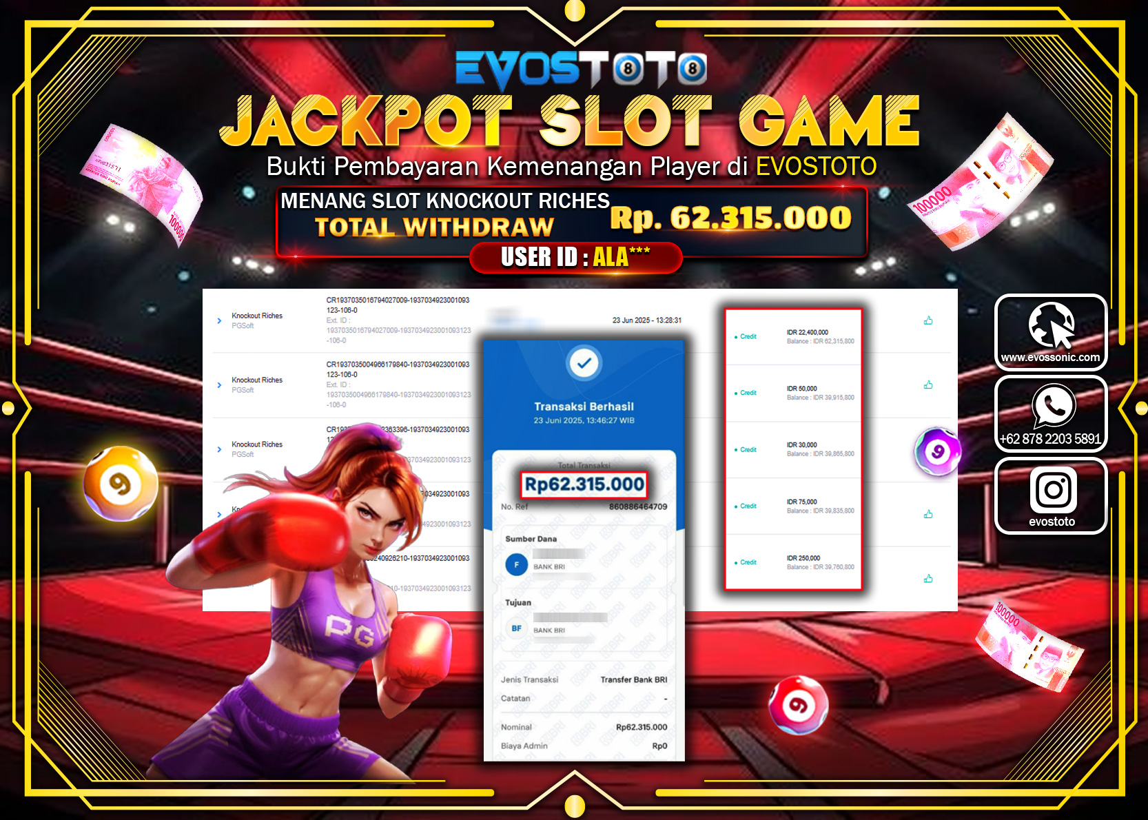 PEMBAYARAN JACKPOT SLOT KNOCKOUT RICHES RP62.315.000 DI BAYAR LANGSUNG !