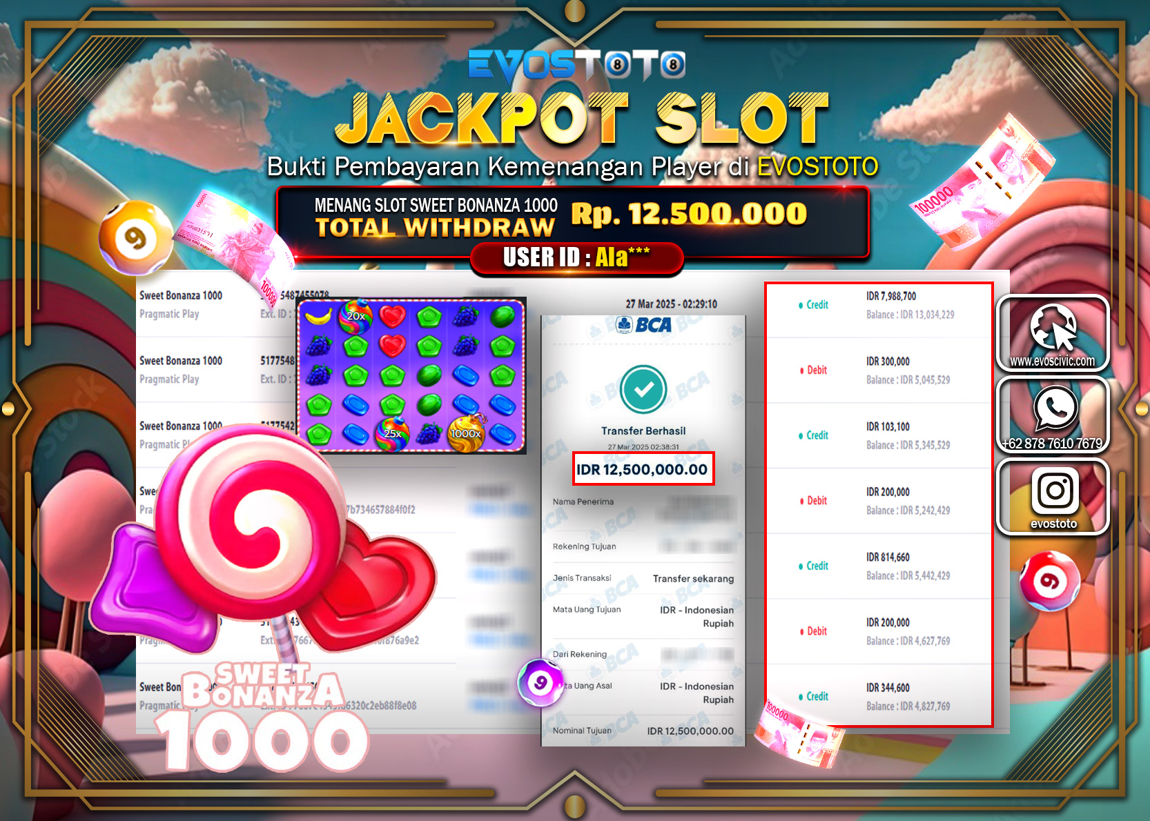 PEMBAYARAN JACKPOT SLOT SWEET BONANZA 1000 Rp. 12.500.000 DI BAYAR LANGSUNG !