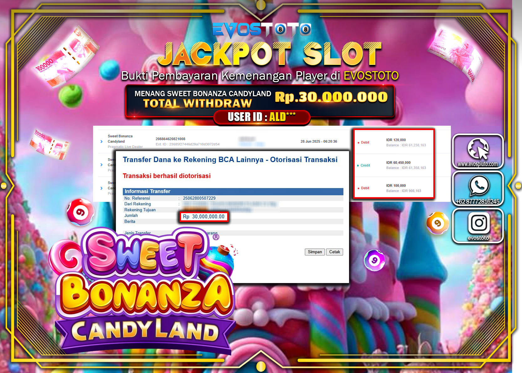 PEMBAYARAN JACKPOT SLOT SWEET BONANZA CANDYLAND RP30.000.000 DI BAYAR LANGSUNG !