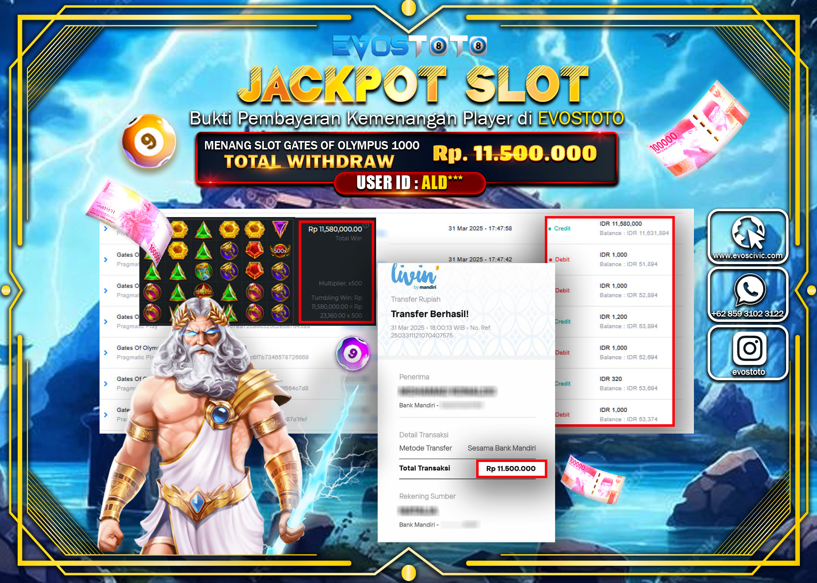 PEMBAYARAN JACKPOT SLOT GATES OF OLYMPUS 1000 11.500.000 DI BAYAR LANGSUNG !