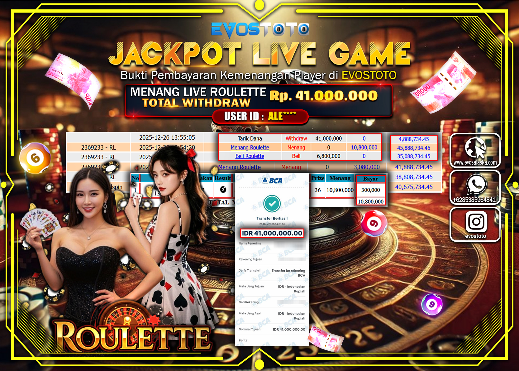 PEMBAYARAN JACKPOT LIVE GAME ROULETTE Rp.41.000.000 DI BAYAR LANGSUNG !