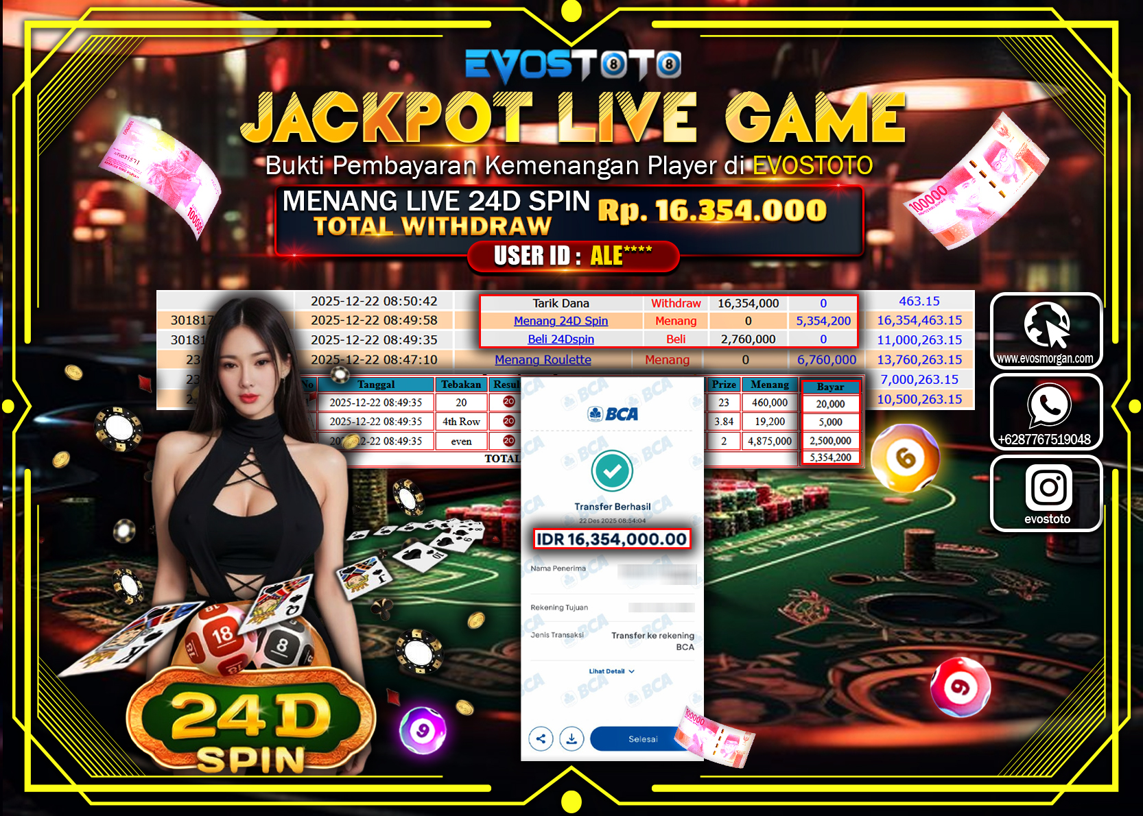 PEMBAYARAN JACKPOT LIVE GAME 24D SPIN Rp.16.354.000 DI BAYAR LANGSUNG !