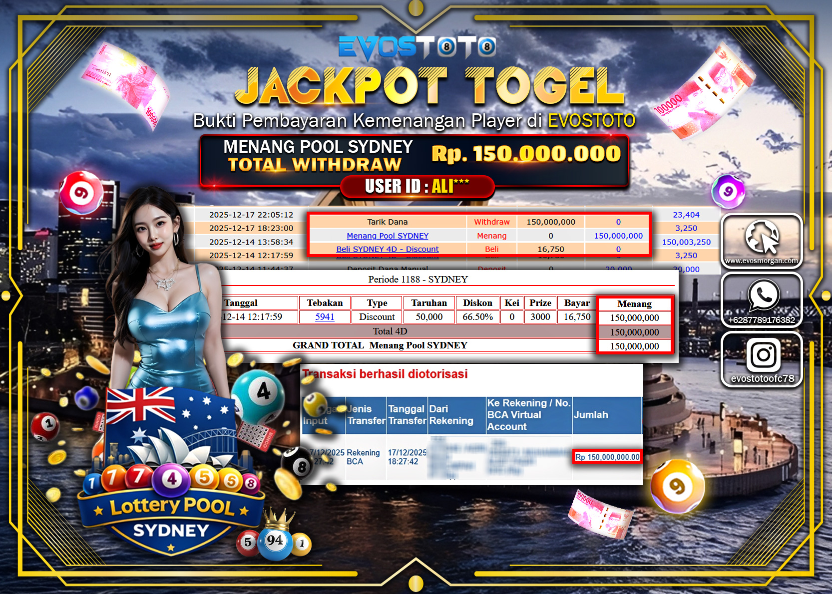 PEMBAYARAN JACKPOT TOGEL POOL SYDNEY Rp.150.000.000 DI BAYAR LANGSUNG !
