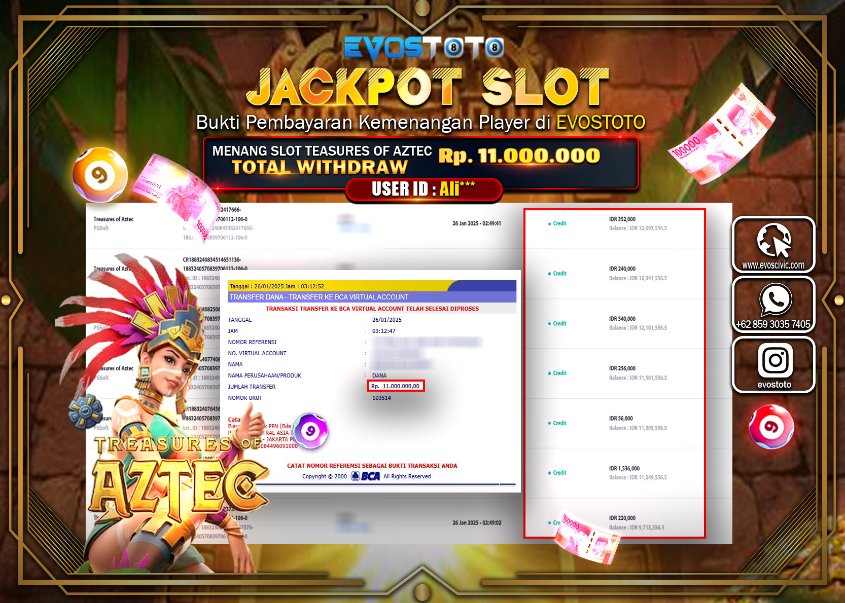 PEMBAYARAN JACKPOT SLOT TEASURES OF AZTEC Rp. 11.000.000 DI BAYAR LANGSUNG !