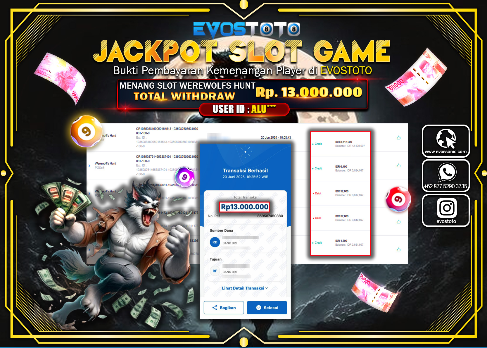 PEMBAYARAN JACKPOT SLOT WEREWOLFS HUNT RP13.000.000 DI BAYAR LANGSUNG !