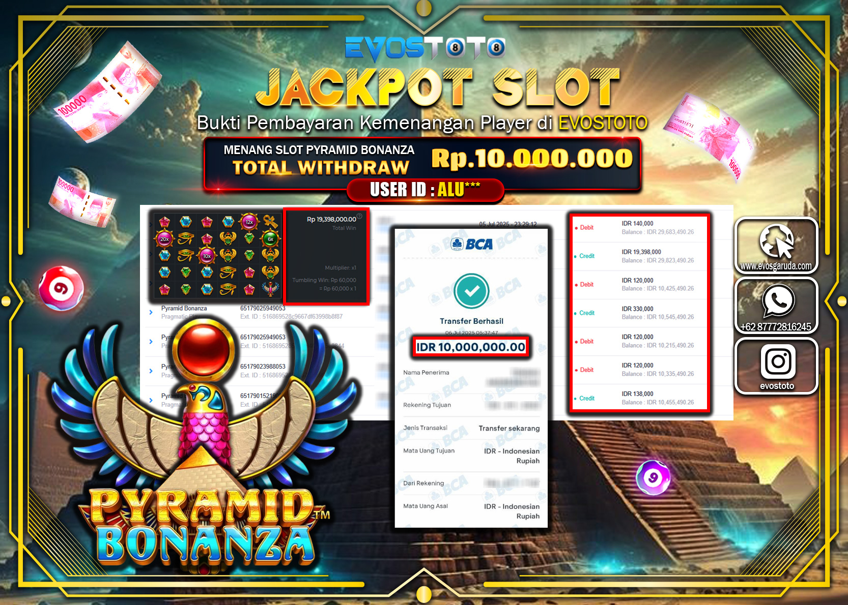 PEMBAYARAN JACKPOT SLOT PYRAMID BONANZA RP10.000.000 DI BAYAR LANGSUNG !