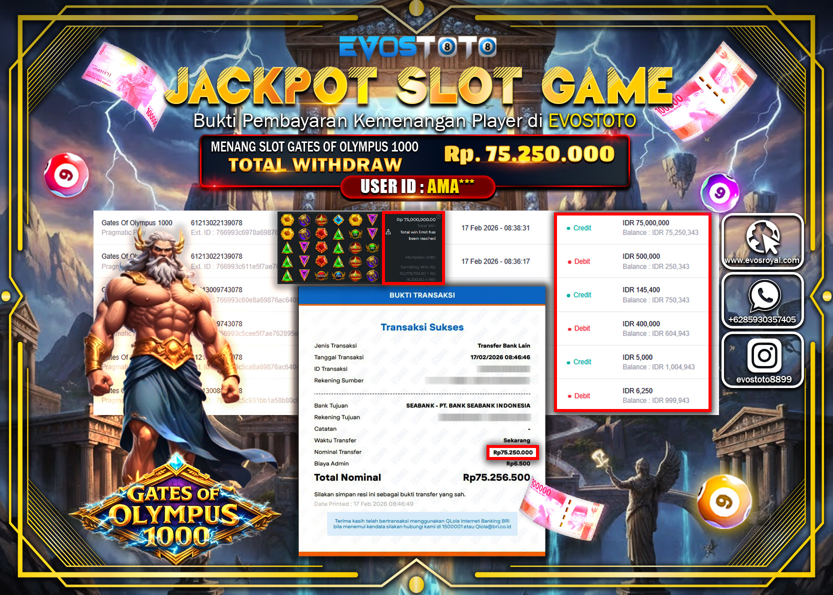 PEMBAYARAN JACKPOT SLOT GATES OF OLYMPUS 1000 Rp.75.250.000 DI BAYAR LANGSUNG !