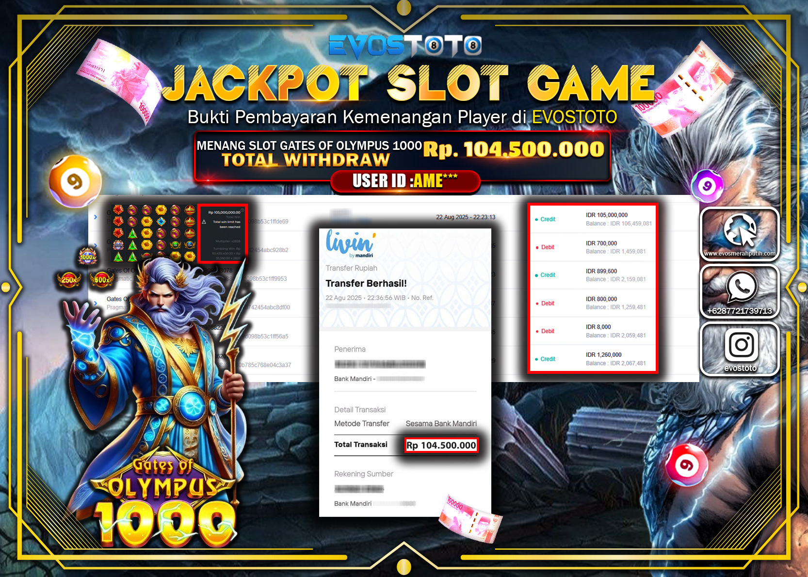PEMBAYARAN JACKPOT SLOT GATES OF OLYMPUS 1000 Rp104.500.000 DI BAYAR LANGSUNG !