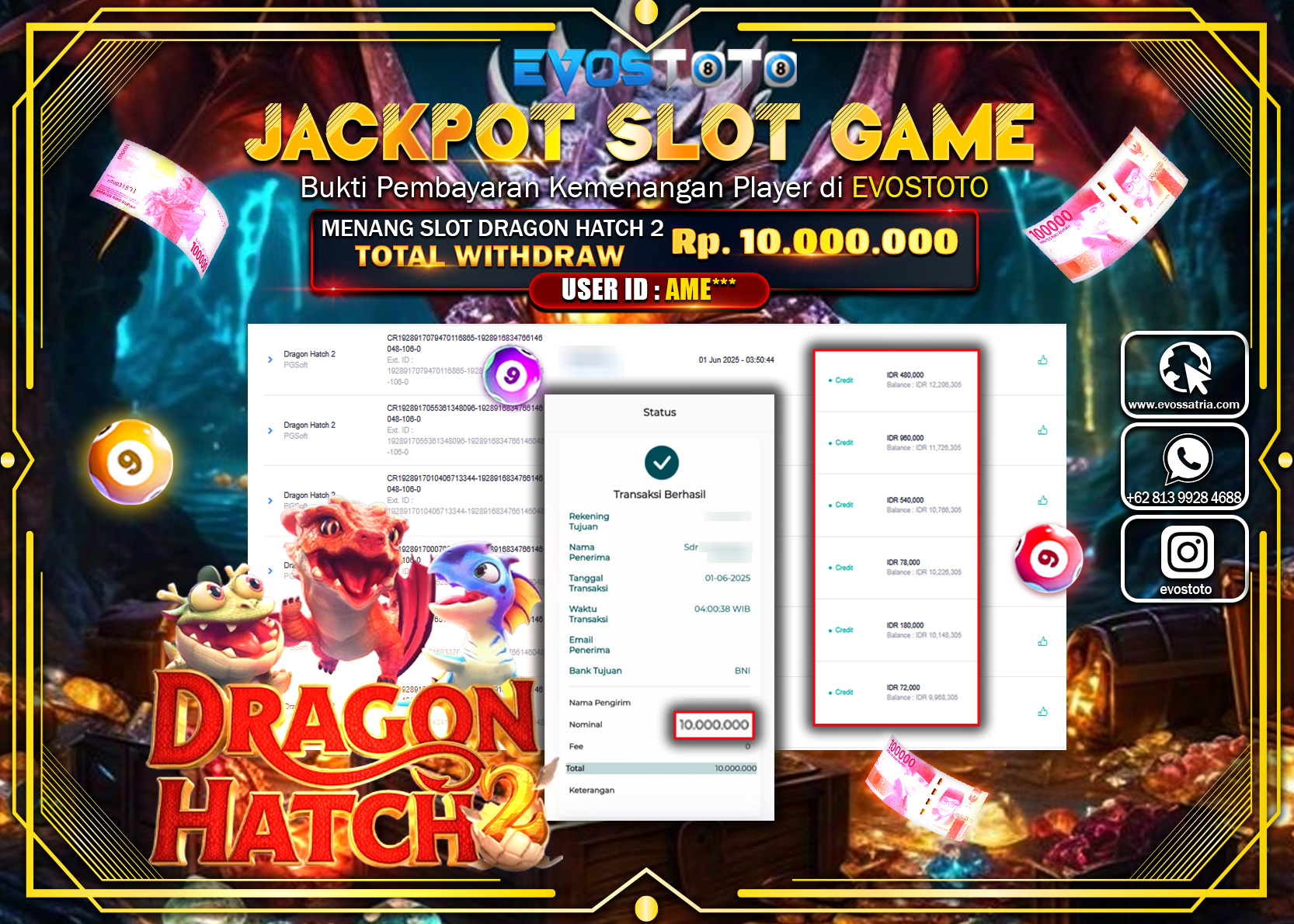 PEMBAYARAN JACKPOT SLOT DRAGON HATCH 2 Rp10.000.000 DI BAYAR LANGSUNG !