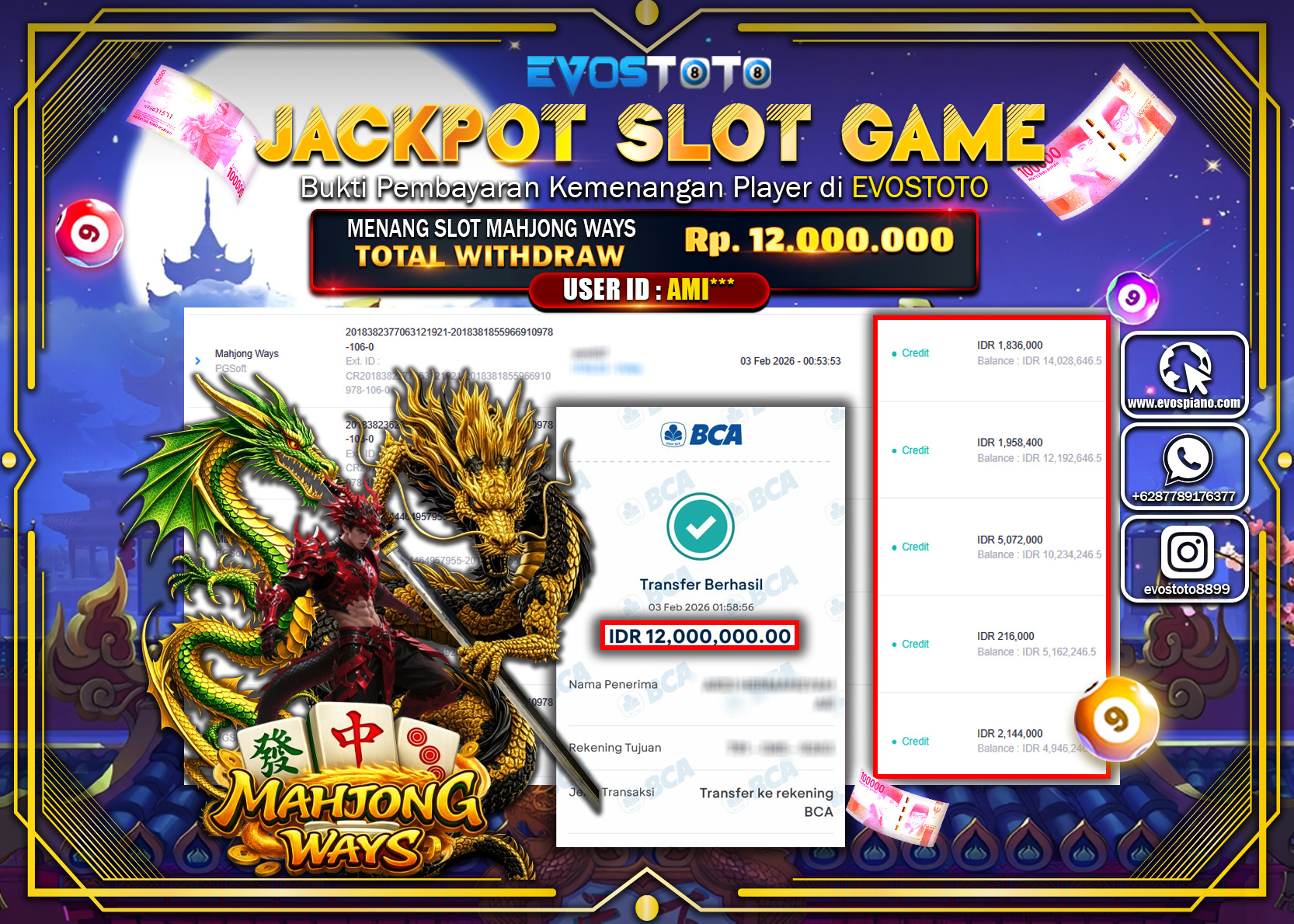 PEMBAYARAN JACKPOT SLOT MAHJONG WAYS Rp.12.000.000 DI BAYAR LANGSUNG !