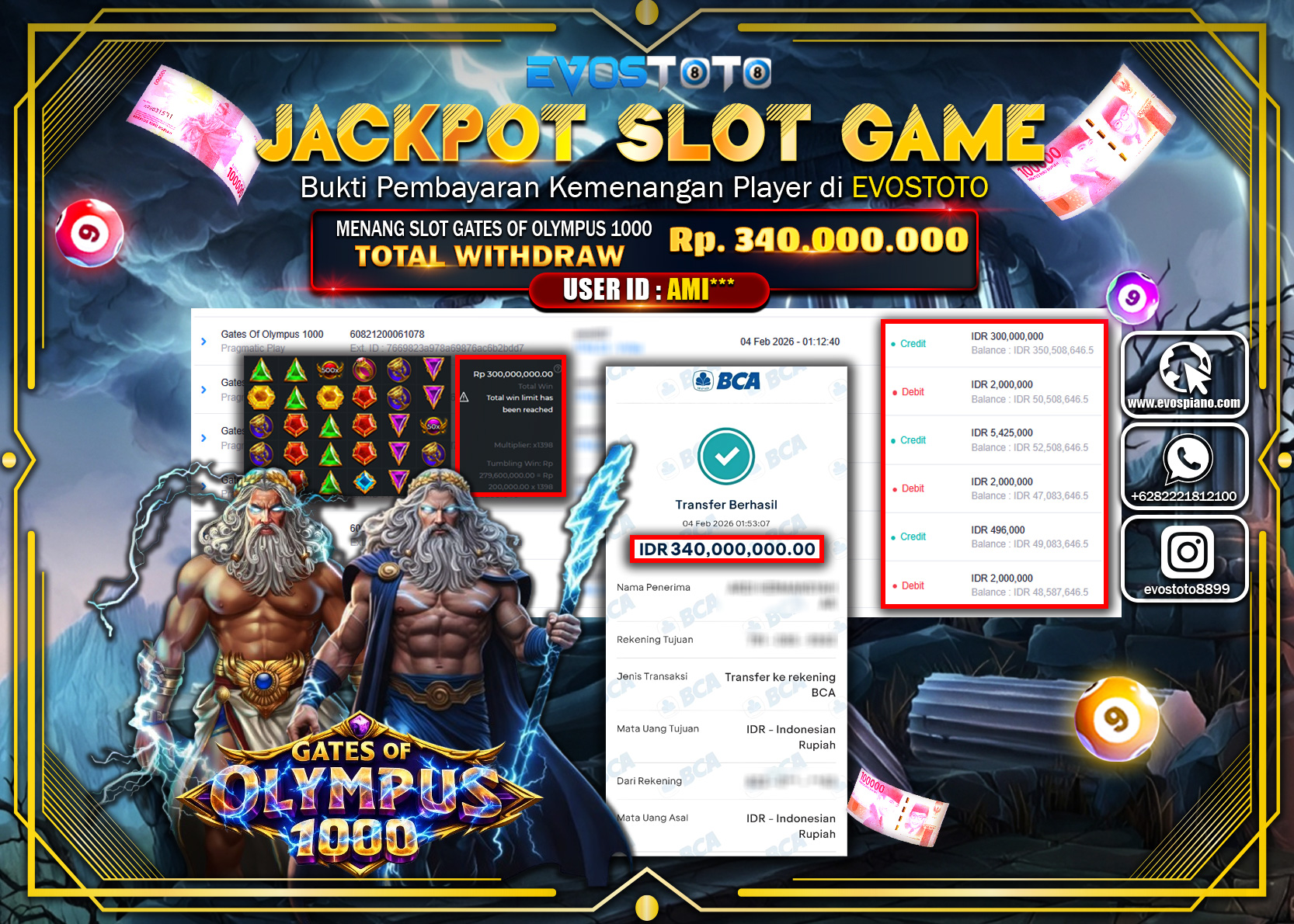 PEMBAYARAN JACKPOT SLOT GATES OF OLYMPUS 1000 Rp.340.000.000 DI BAYAR LANGSUNG !