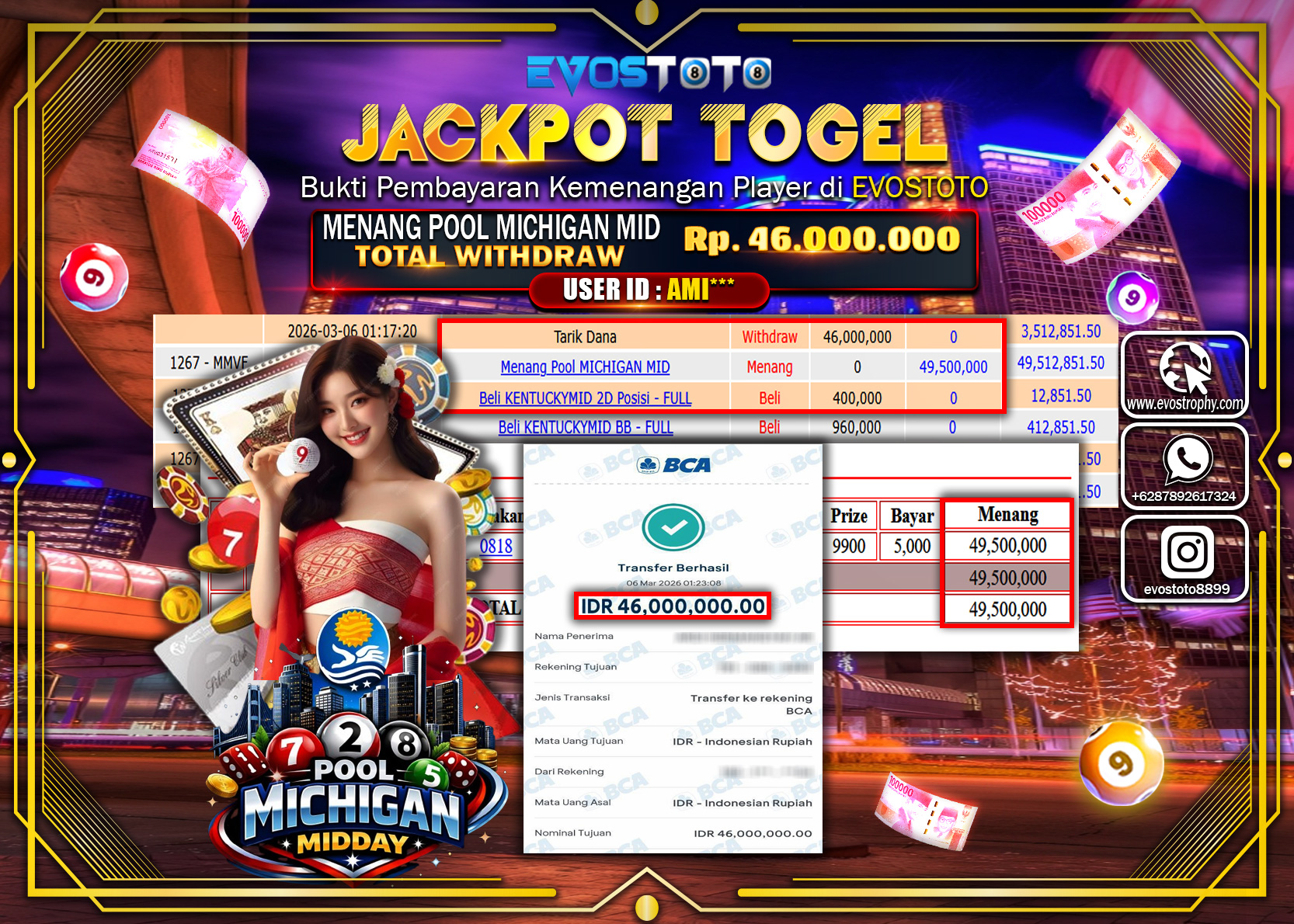 PEMBAYARAN JACKPOT TOGEL POOL MICHIGAN MID  Rp.46.000.000 DI BAYAR LANGSUNG !