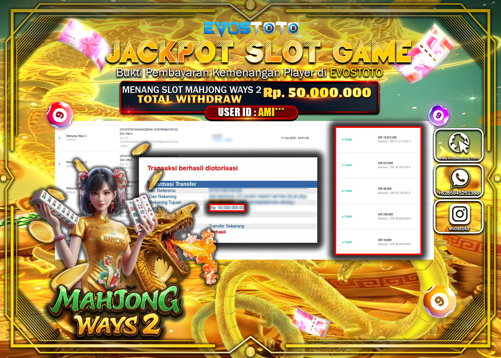 PEMBAYARAN JACKPOT SLOT MAHJONG WAYS 2 Rp50.000.000 DI BAYAR LANGSUNG !