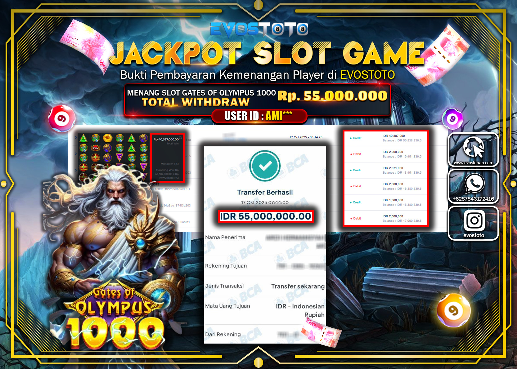 PEMBAYARAN JACKPOT SLOT GATES OF OLYMPUS 1000 Rp55.000.000 DI BAYAR LANGSUNG !