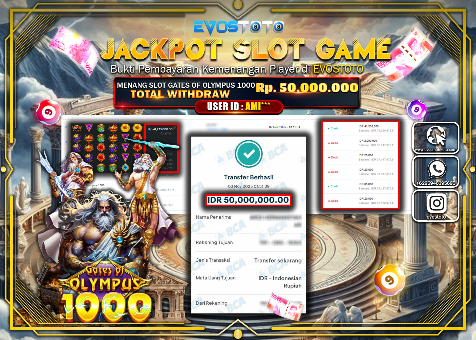 PEMBAYARAN JACKPOT SLOT GATES OF OLYMPUS 1000 Rp50.000.000 DI BAYAR LANGSUNG !