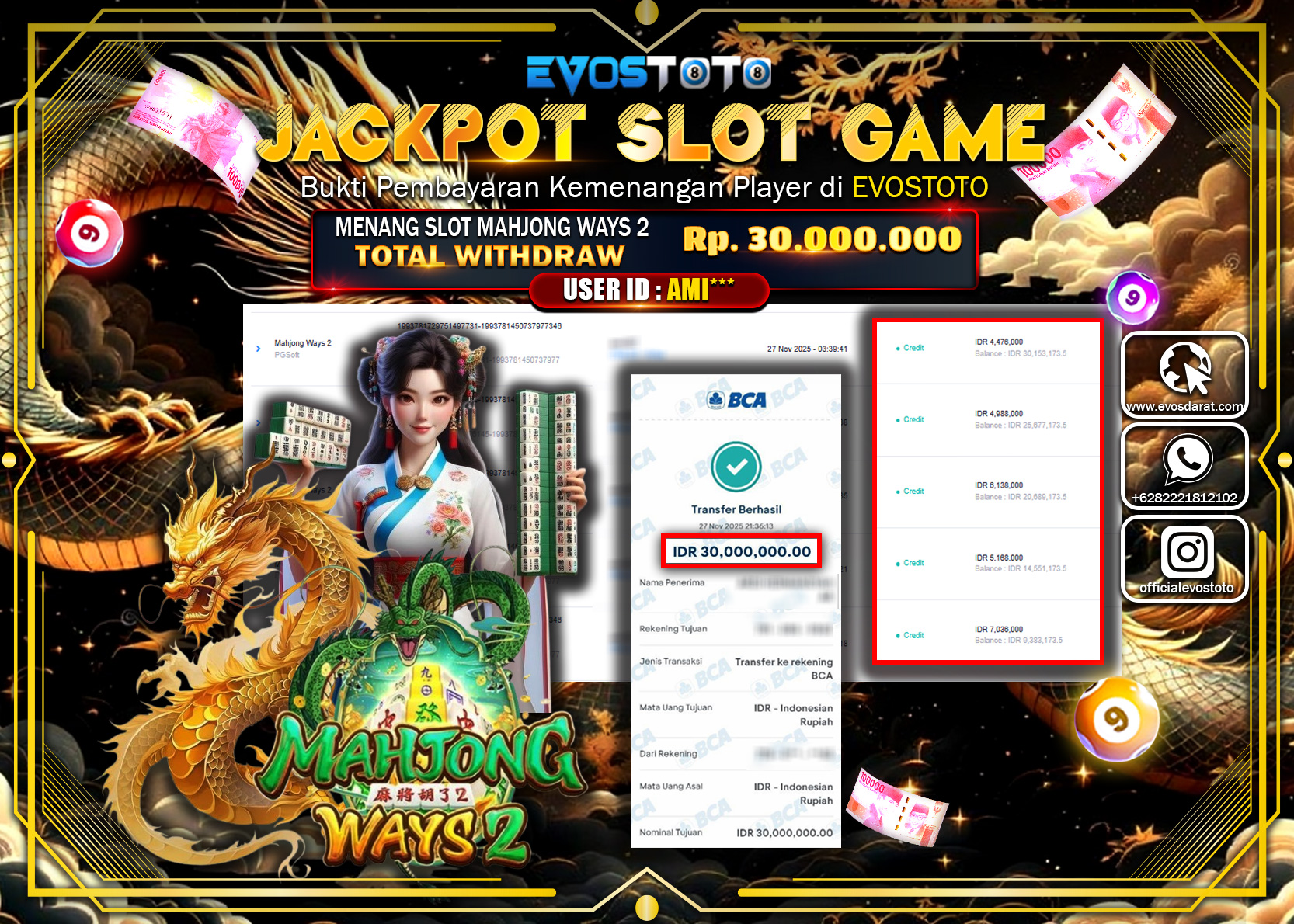 PEMBAYARAN JACKPOT SLOT MAHJONG WAYS 2 Rp.30.000.000 DI BAYAR LANGSUNG !