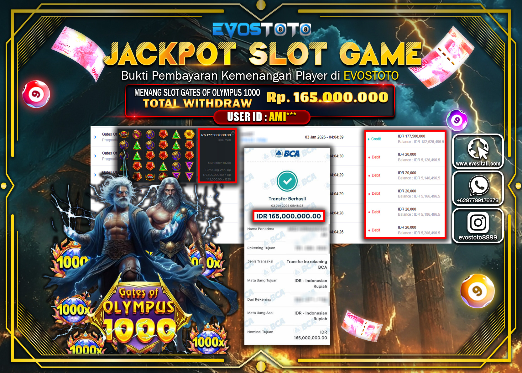 PEMBAYARAN JACKPOT SLOT GATES OF OLYMPUS 1000 Rp.165.000.000 DI BAYAR LANGSUNG !