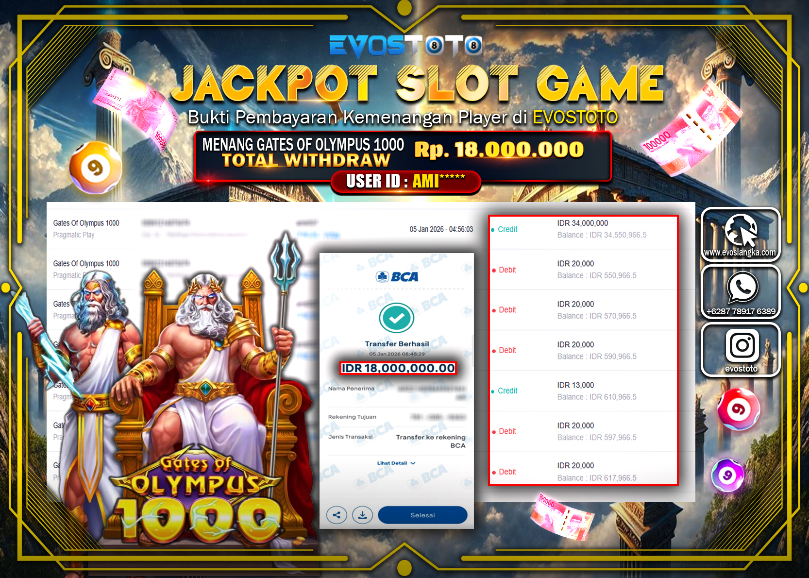 PEMBAYARAN JACKPOT SLOT GATES OF OLYMPUS 1000 Rp.18.000.000 DI BAYAR LANGSUNG !